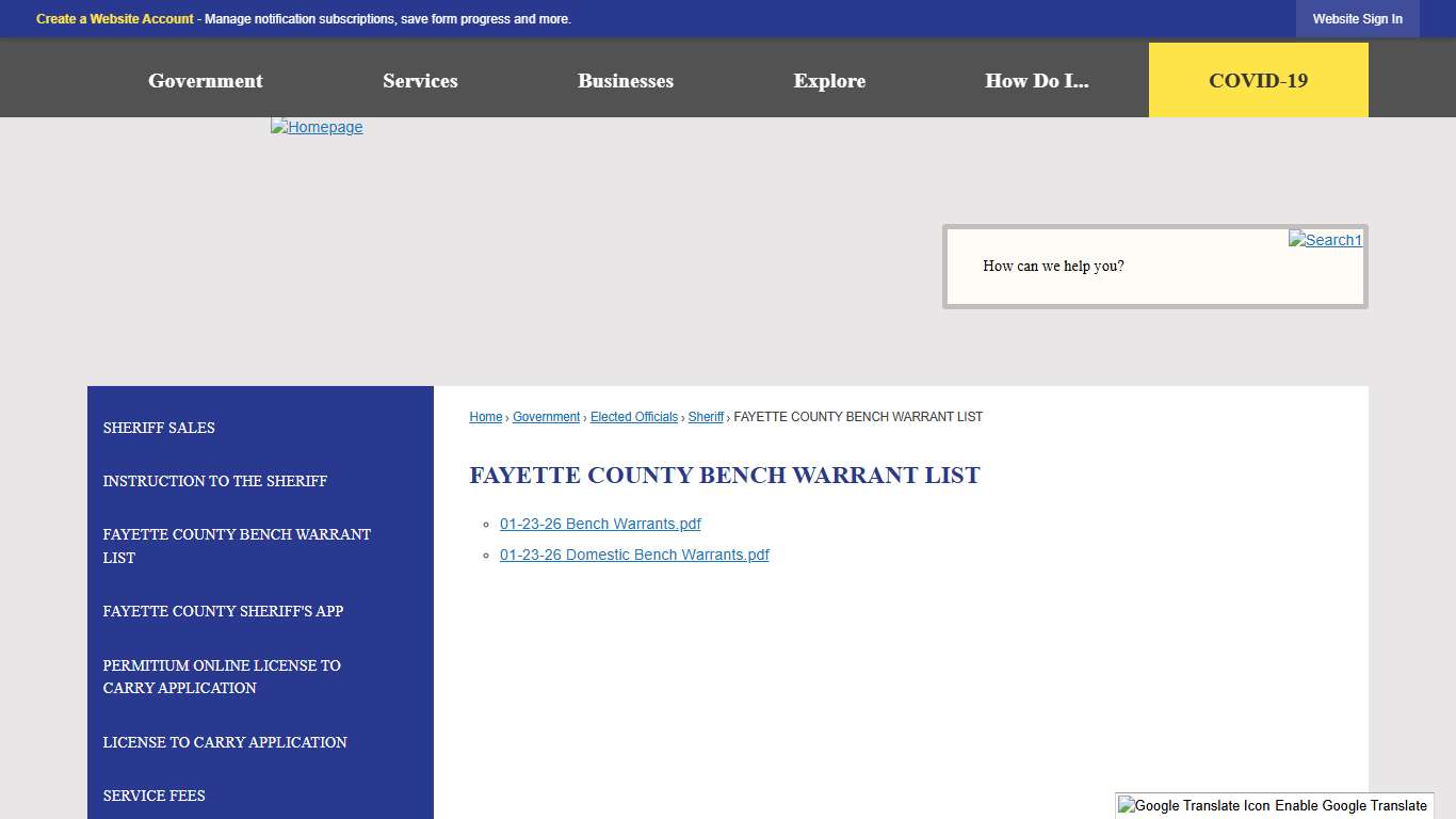 FAYETTE COUNTY BENCH WARRANT LIST Fayette County, PA